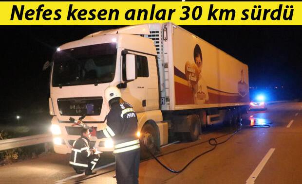 Freni boşalan TIR 30 km sonra durdurulabildi